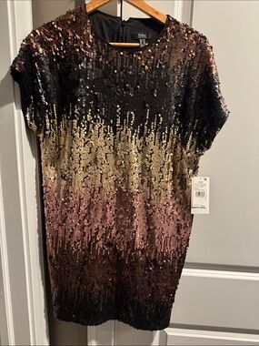 Adrianna Papell Black, Gold, Rose Sequin Ombre Shift Dress